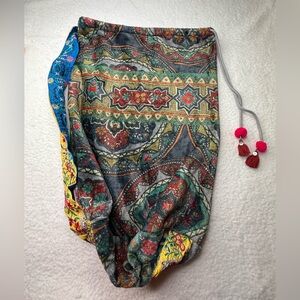 Johnny Was Boho Floral Drawstring Fleece Bucket Bag Sz OS Travel‎ Artsy
